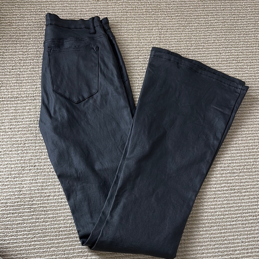 Black leather flare pants